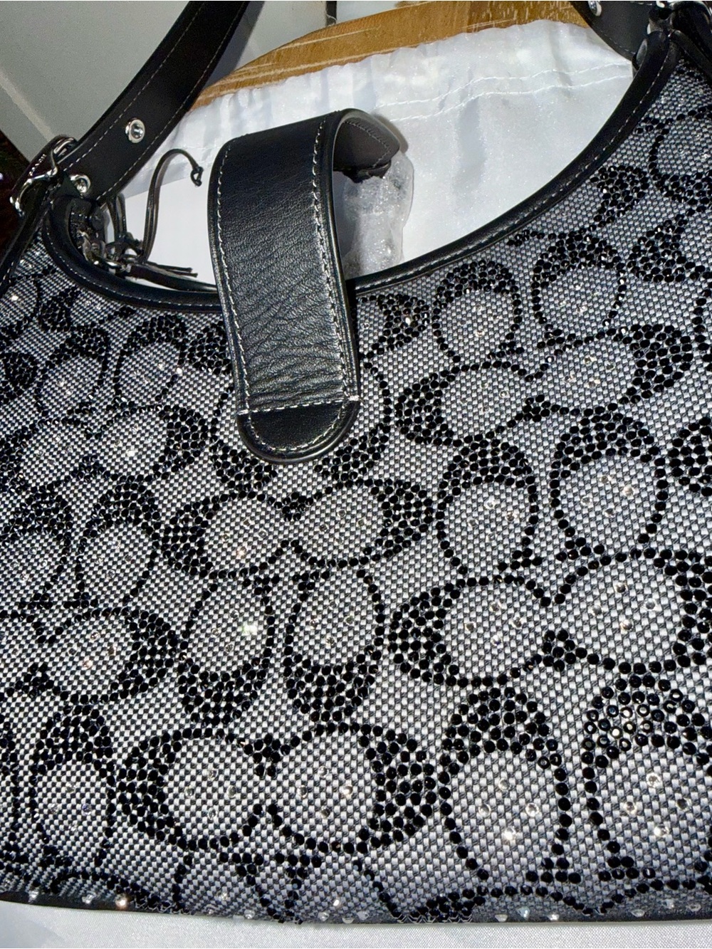 BNWT!!! Limited Edition Coach Black Signature Crystal Hampton Hobo Bag - Picture 8 of 9